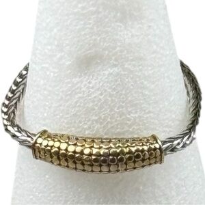 Two Tone Braided Cable Bracelet Silver Gold Tone 8in Minimalist Modern